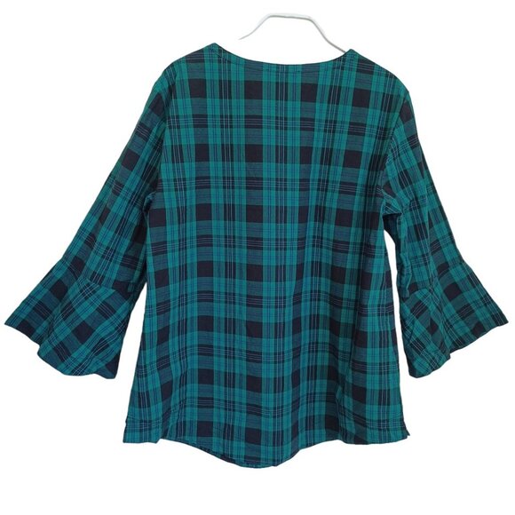 Draper James Plaid Blouse Green Tartan Ruffle Detail Womens size Small - Picture 9 of 11